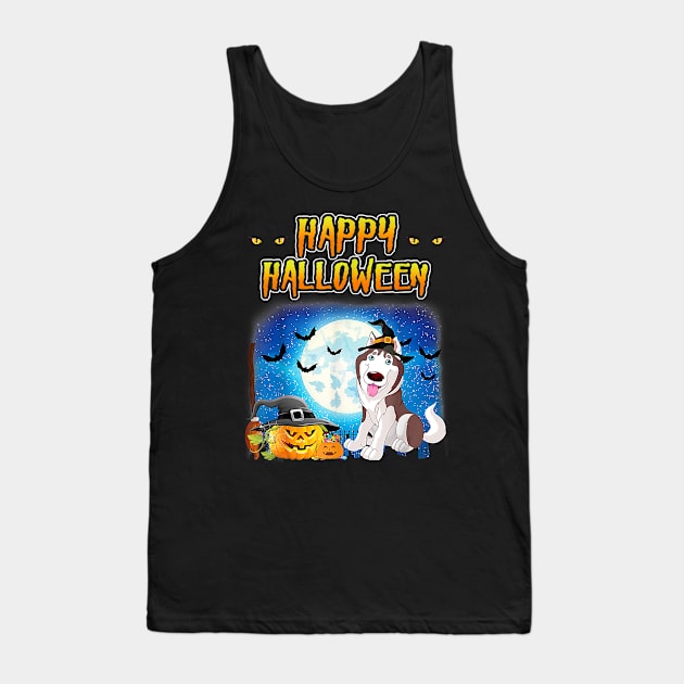 Happy Halloween Pumpkin Husky Dog Witch Cute Hat Tank Top by JaydeMargulies